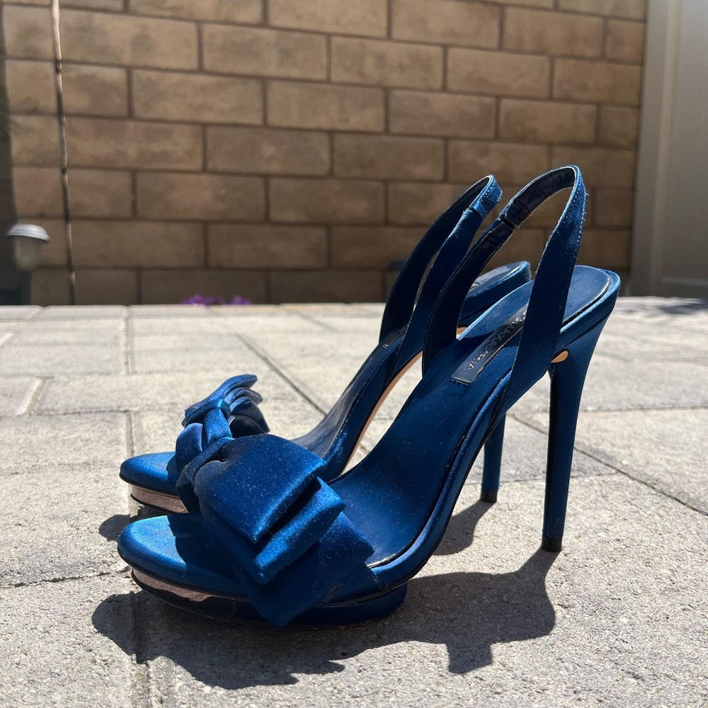 BCBGMaxAzria Blue Satin Slingback Heels